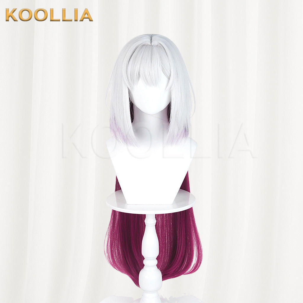 Ribbon Hero Velvet Wig Pale Silver‑White Wine Red Gradient Extra‑Long Straight Hair Realistic Scalp Top Basic Wig