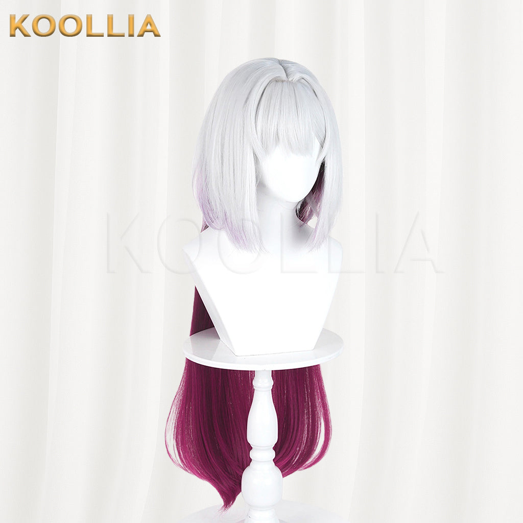 Ribbon Hero Velvet Wig Pale Silver‑White Wine Red Gradient Extra‑Long Straight Hair Realistic Scalp Top Basic Wig