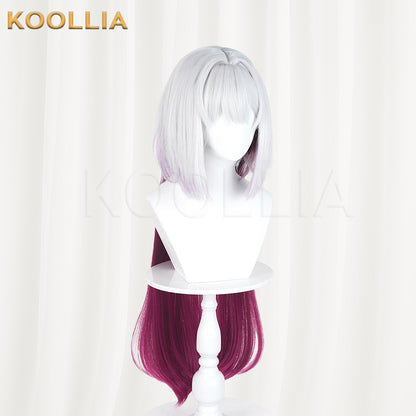 Ribbon Hero Velvet Wig Pale Silver‑White Wine Red Gradient Extra‑Long Straight Hair Realistic Scalp Top Basic Wig