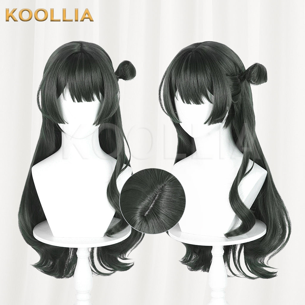 Meng Xianda Viola Wig Deep Ink Green Realistic Scalp Top Medium-Long Curly With One-Side Bun Basic Wig