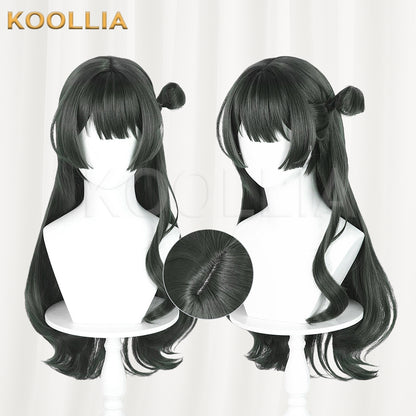 Meng Xianda Viola Wig Deep Ink Green Realistic Scalp Top Medium-Long Curly With One-Side Bun Basic Wig