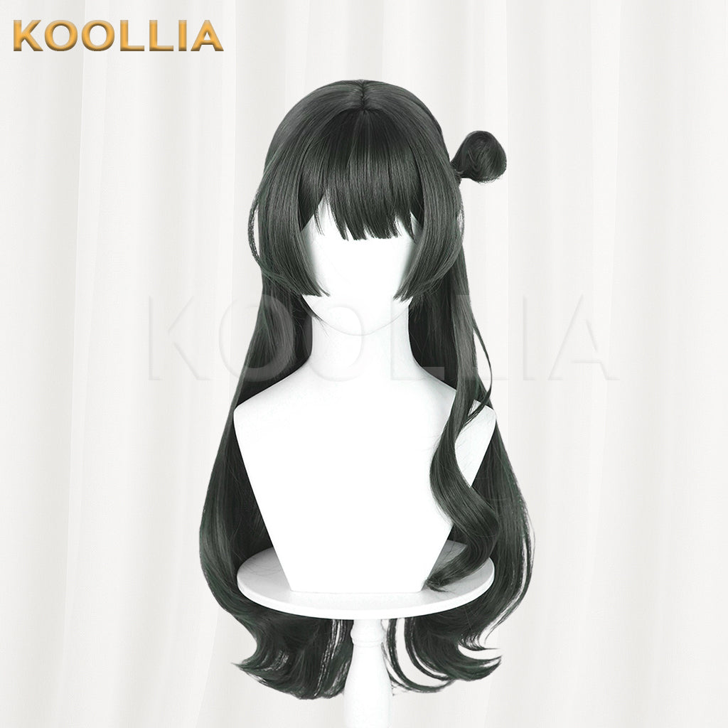 Meng Xianda Viola Wig Deep Ink Green Realistic Scalp Top Medium-Long Curly With One-Side Bun Basic Wig