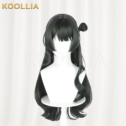 Meng Xianda Viola Wig Deep Ink Green Realistic Scalp Top Medium-Long Curly With One-Side Bun Basic Wig