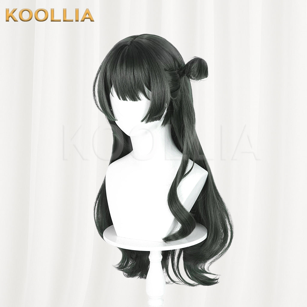 Meng Xianda Viola Wig Deep Ink Green Realistic Scalp Top Medium-Long Curly With One-Side Bun Basic Wig