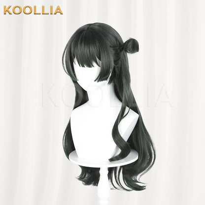 Meng Xianda Viola Wig Deep Ink Green Realistic Scalp Top Medium-Long Curly With One-Side Bun Basic Wig