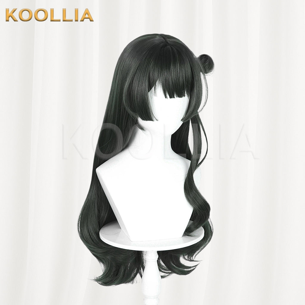 Meng Xianda Viola Wig Deep Ink Green Realistic Scalp Top Medium-Long Curly With One-Side Bun Basic Wig