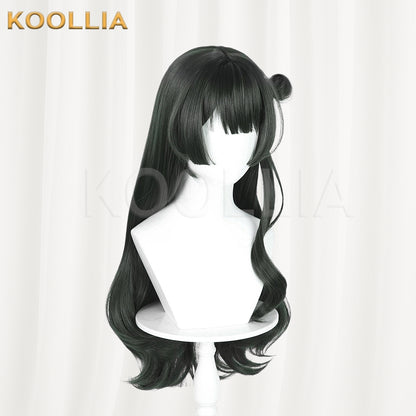 Meng Xianda Viola Wig Deep Ink Green Realistic Scalp Top Medium-Long Curly With One-Side Bun Basic Wig