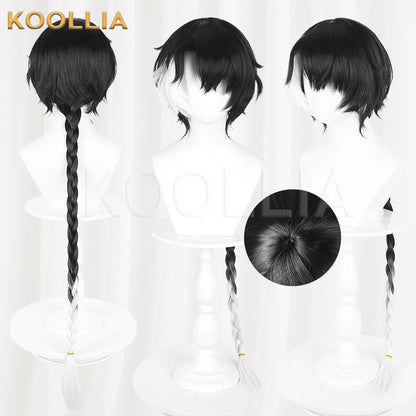 Wuthering Waves Jingran Black To White Gradient Short Hair With Single Braid Basic Wig