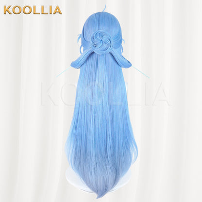 Wuthering Waves Qingxiao Sky Blue Gradient Long Hair Detachable Claw Clip Bun Basic Wig