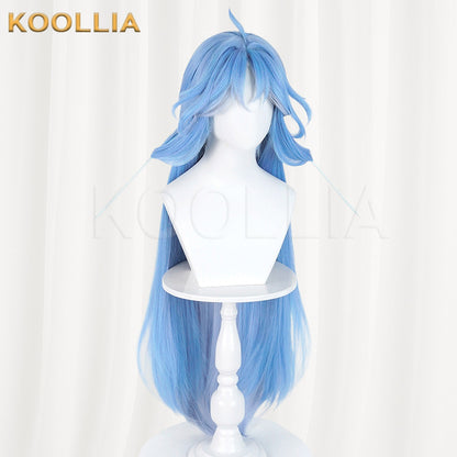 Wuthering Waves Qingxiao Sky Blue Gradient Long Hair Detachable Claw Clip Bun Basic Wig