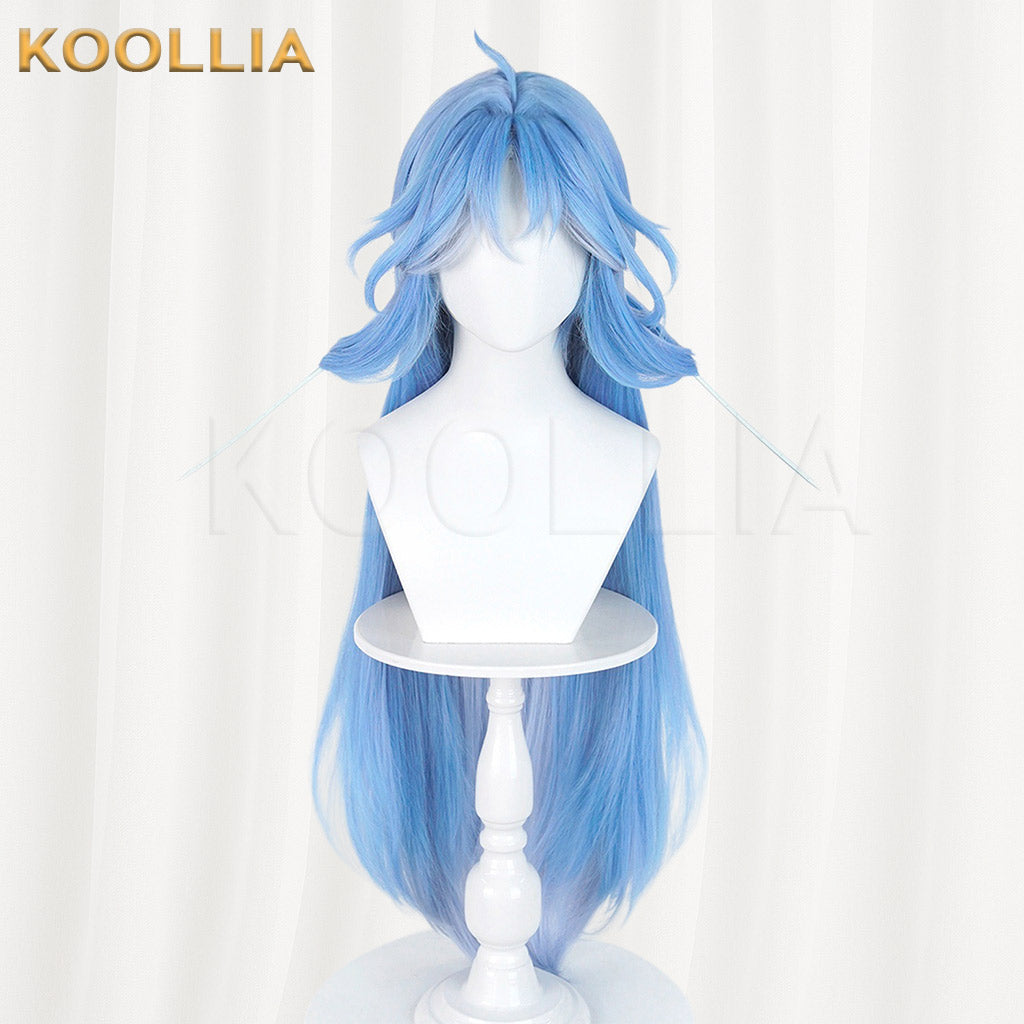 Wuthering Waves Qingxiao Sky Blue Gradient Long Hair Detachable Claw Clip Bun Basic Wig