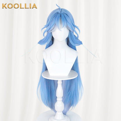 Wuthering Waves Qingxiao Sky Blue Gradient Long Hair Detachable Claw Clip Bun Basic Wig