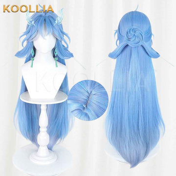Wuthering Waves Qingxiao Sky Blue Gradient Long Hair Detachable Claw Clip Bun Basic Wig