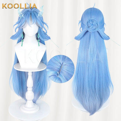 Wuthering Waves Qingxiao Sky Blue Gradient Long Hair Detachable Claw Clip Bun Basic Wig