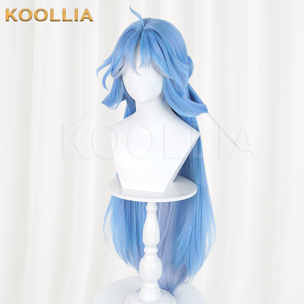 Wuthering Waves Qingxiao Sky Blue Gradient Long Hair Detachable Claw Clip Bun Basic Wig