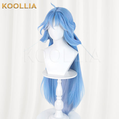 Wuthering Waves Qingxiao Sky Blue Gradient Long Hair Detachable Claw Clip Bun Basic Wig