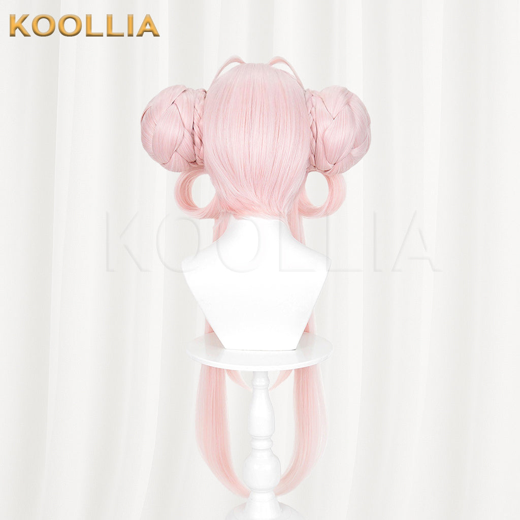 Honor of Kings Xiao Qiao Wig Light Cherry Pink Double Braided Bun Extra Long Hanging Straight Basic Wig