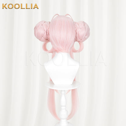 Honor of Kings Xiao Qiao Wig Light Cherry Pink Double Braided Bun Extra Long Hanging Straight Basic Wig