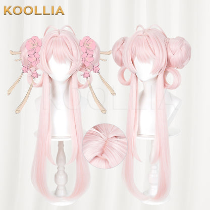 Honor of Kings Xiao Qiao Wig Light Cherry Pink Double Braided Bun Extra Long Hanging Straight Basic Wig