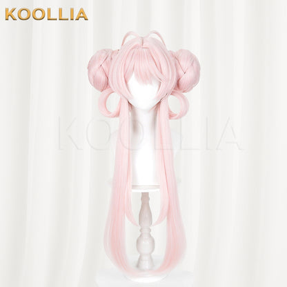 Honor of Kings Xiao Qiao Wig Light Cherry Pink Double Braided Bun Extra Long Hanging Straight Basic Wig