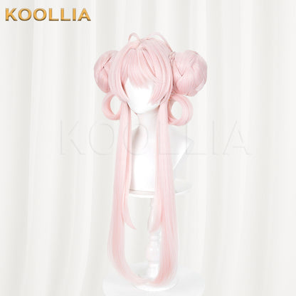Honor of Kings Xiao Qiao Wig Light Cherry Pink Double Braided Bun Extra Long Hanging Straight Basic Wig