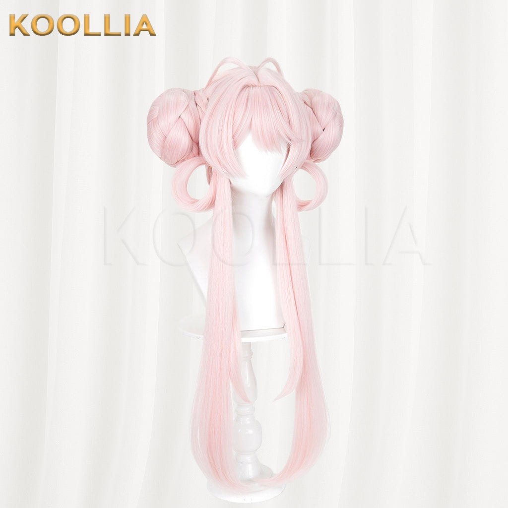 Honor of Kings Xiao Qiao Wig Light Cherry Pink Double Braided Bun Extra Long Hanging Straight Basic Wig