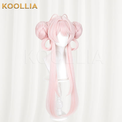 Honor of Kings Xiao Qiao Wig Light Cherry Pink Double Braided Bun Extra Long Hanging Straight Basic Wig