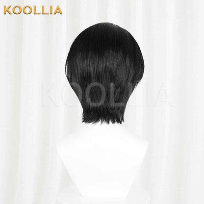 Limbus Company Yi Sang Black Short Wig With White Highlights Realistic Scalp Top Basic Wig