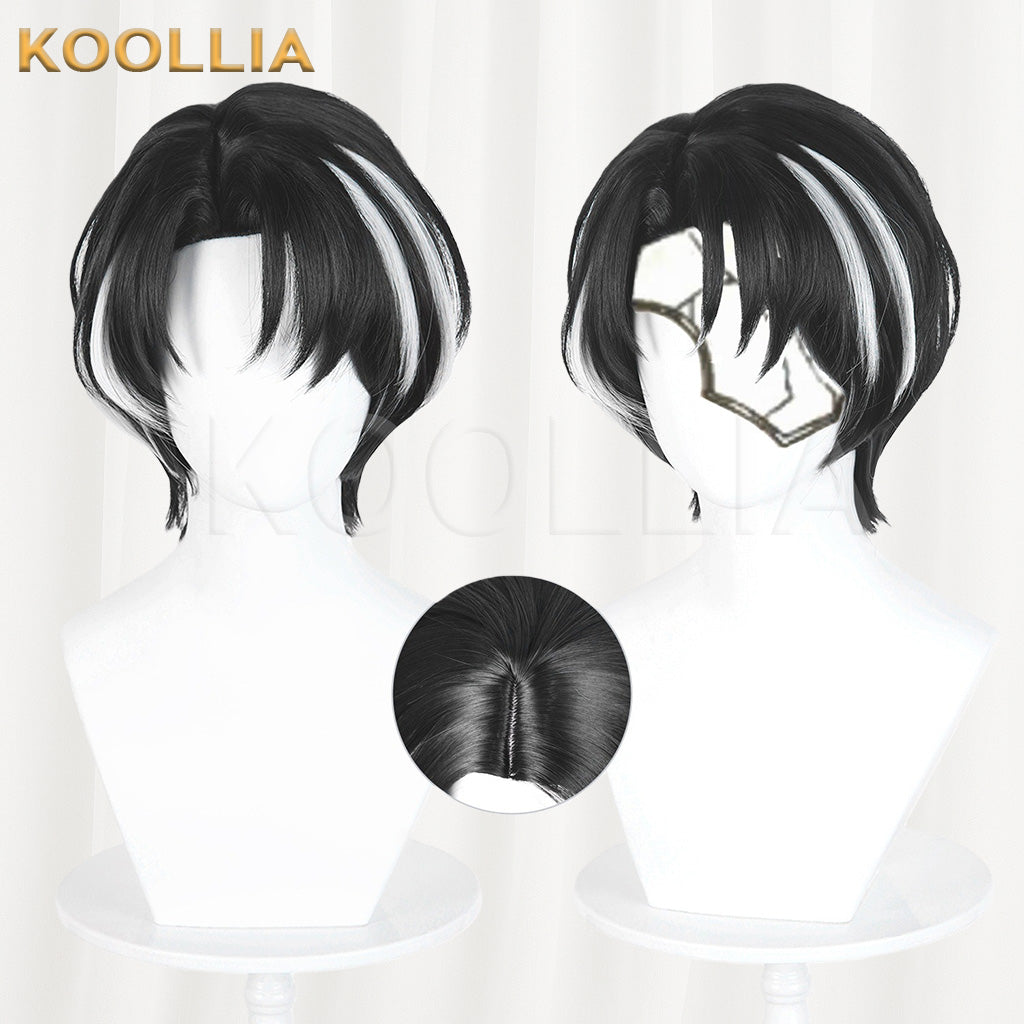 Limbus Company Yi Sang Black Short Wig With White Highlights Realistic Scalp Top Basic Wig