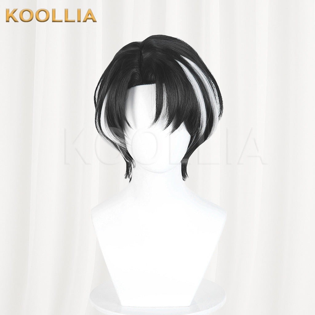 Limbus Company Yi Sang Black Short Wig With White Highlights Realistic Scalp Top Basic Wig