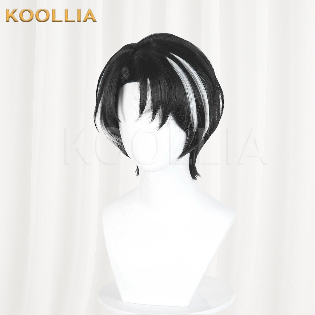 Limbus Company Yi Sang Black Short Wig With White Highlights Realistic Scalp Top Basic Wig
