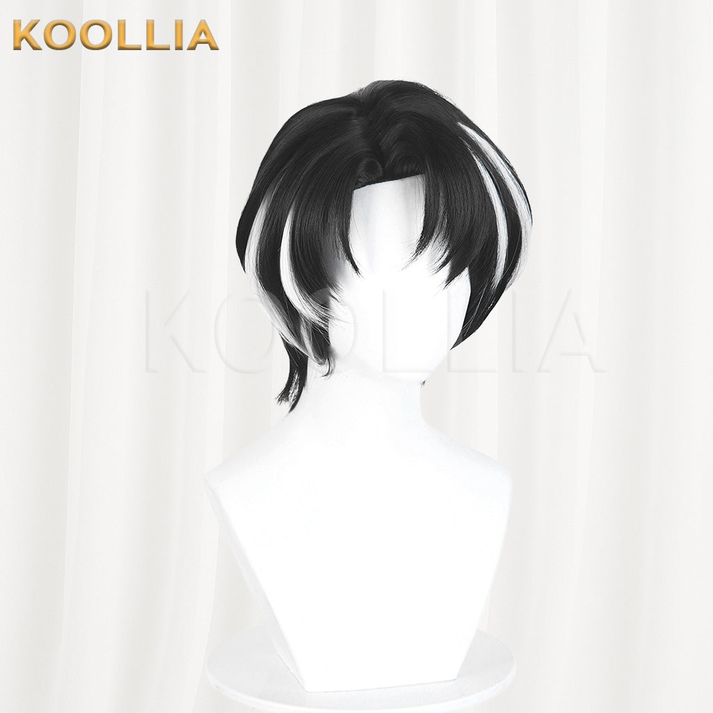 Limbus Company Yi Sang Black Short Wig With White Highlights Realistic Scalp Top Basic Wig