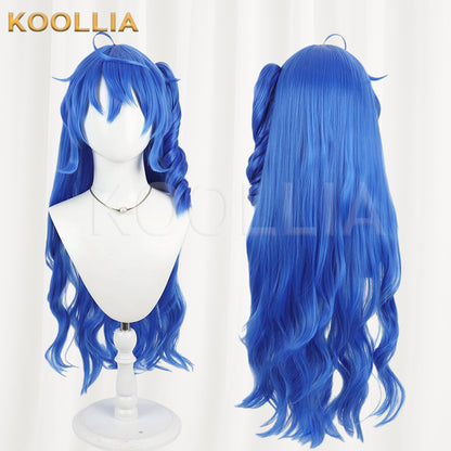 Touhou Project Yorigami Shion Wig Bright Blue Curly Spiral Ponytail Basic Wig