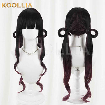 18TRIP Yuzuri Kotojō Black Hime Cut Long Wig Burgundy Purple Gradient Tips Basic Wig