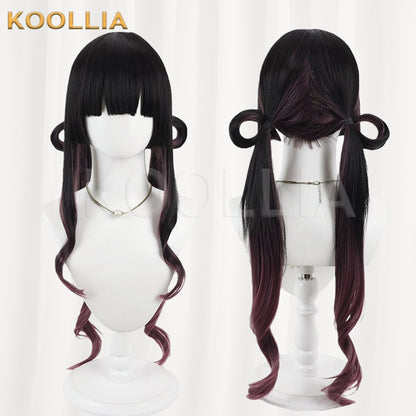 18TRIP Yuzuri Kotojō Black Hime Cut Long Wig Burgundy Purple Gradient Tips Basic Wig