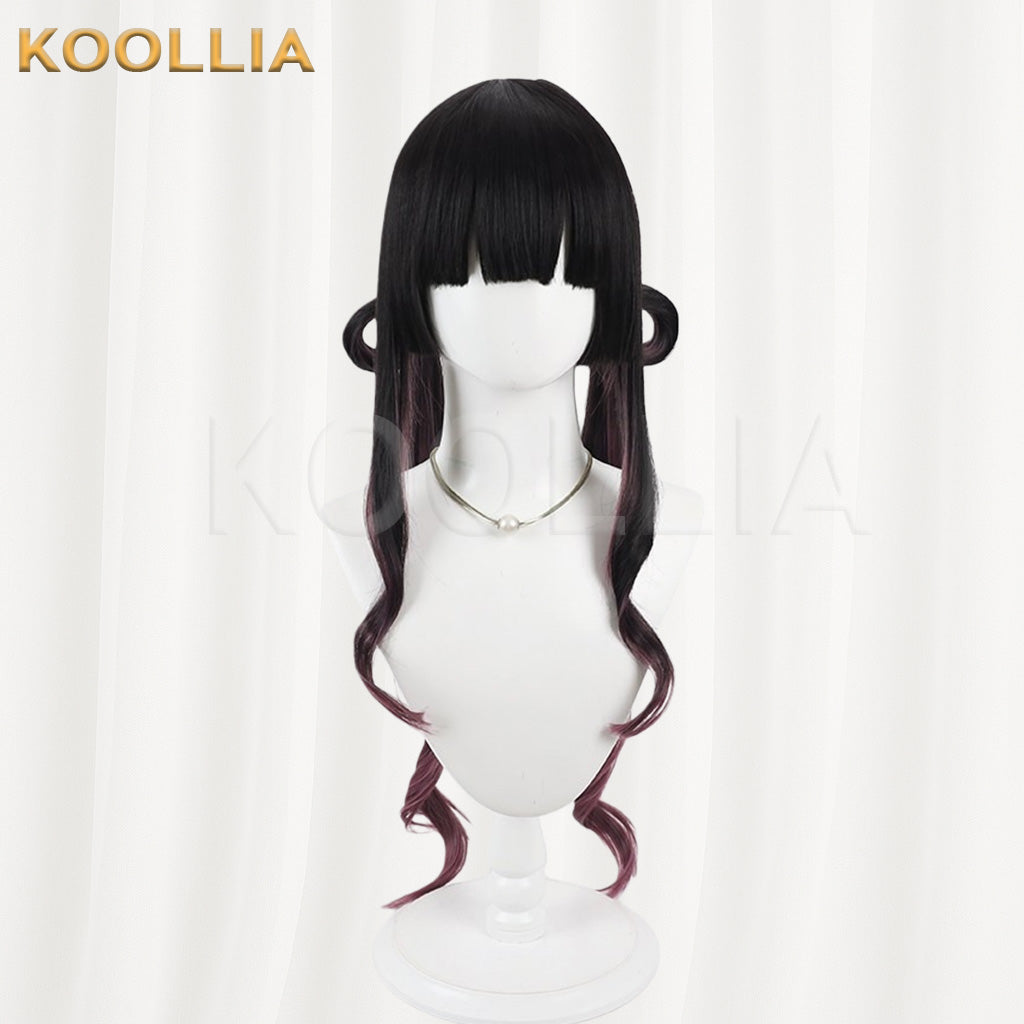 18TRIP Yuzuri Kotojō Black Hime Cut Long Wig Burgundy Purple Gradient Tips Basic Wig