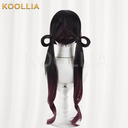 18TRIP Yuzuri Kotojō Black Hime Cut Long Wig Burgundy Purple Gradient Tips Basic Wig
