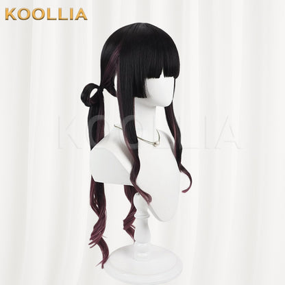 18TRIP Yuzuri Kotojō Black Hime Cut Long Wig Burgundy Purple Gradient Tips Basic Wig