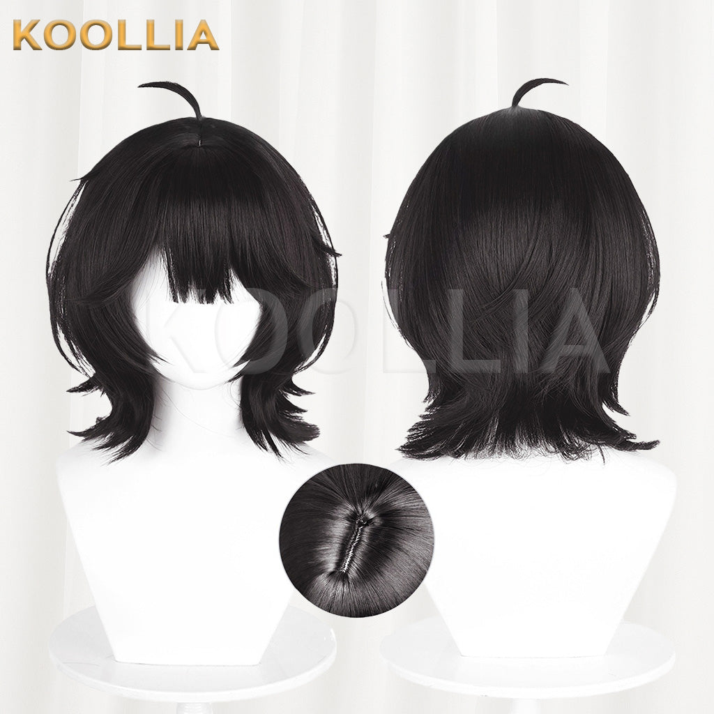 Paper Bride 9 Zhao Muxun Solid Black Wolf Tail Short Wig 3D Ahoge Realistic Scalp Top Basic Wig