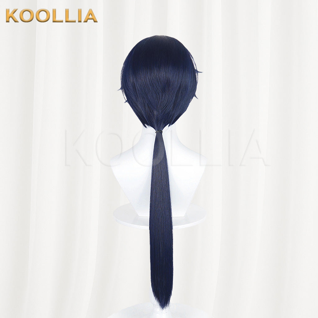 Under One Person Zhuge Qing Dark Navy Blue Wig Integrated Long Straight Ponytail Realistic Scalp Top Basic Wig