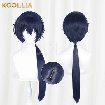 Under One Person Zhuge Qing Dark Navy Blue Wig Integrated Long Straight Ponytail Realistic Scalp Top Basic Wig