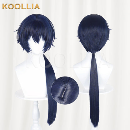 Under One Person Zhuge Qing Dark Navy Blue Wig Integrated Long Straight Ponytail Realistic Scalp Top Basic Wig