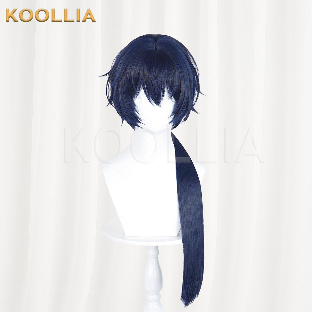 Under One Person Zhuge Qing Dark Navy Blue Wig Integrated Long Straight Ponytail Realistic Scalp Top Basic Wig