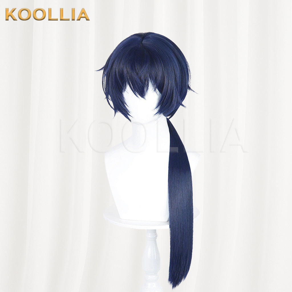Under One Person Zhuge Qing Dark Navy Blue Wig Integrated Long Straight Ponytail Realistic Scalp Top Basic Wig