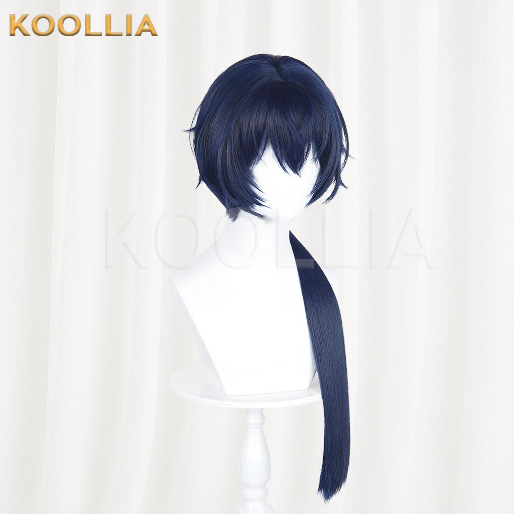 Under One Person Zhuge Qing Dark Navy Blue Wig Integrated Long Straight Ponytail Realistic Scalp Top Basic Wig