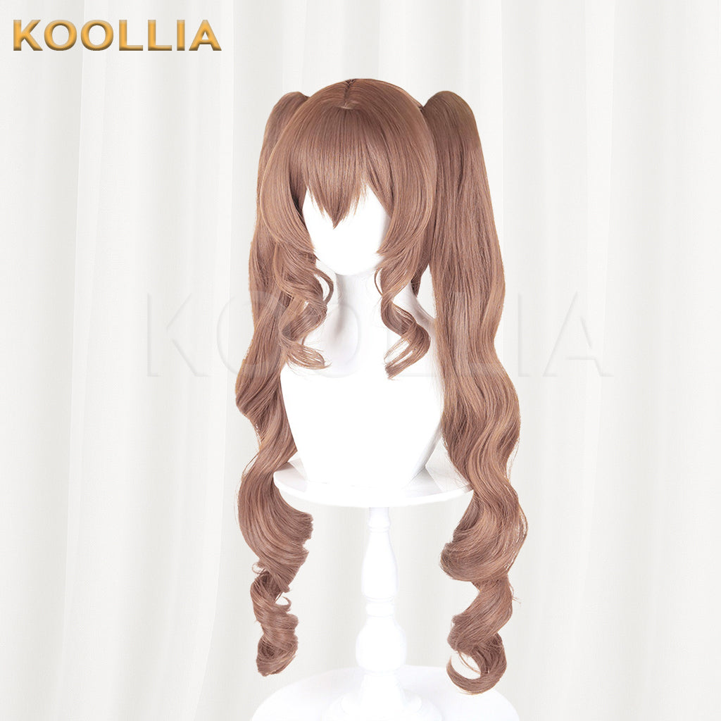 Arknights Angelina Wig Milk‑tea Brown Realistic Scalp Top Short Base Detachable Spiral Curled Twin Tails Basic Wig
