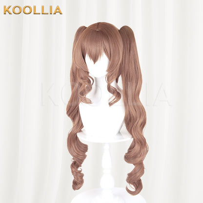 Arknights Angelina Wig Milk‑tea Brown Realistic Scalp Top Short Base Detachable Spiral Curled Twin Tails Basic Wig