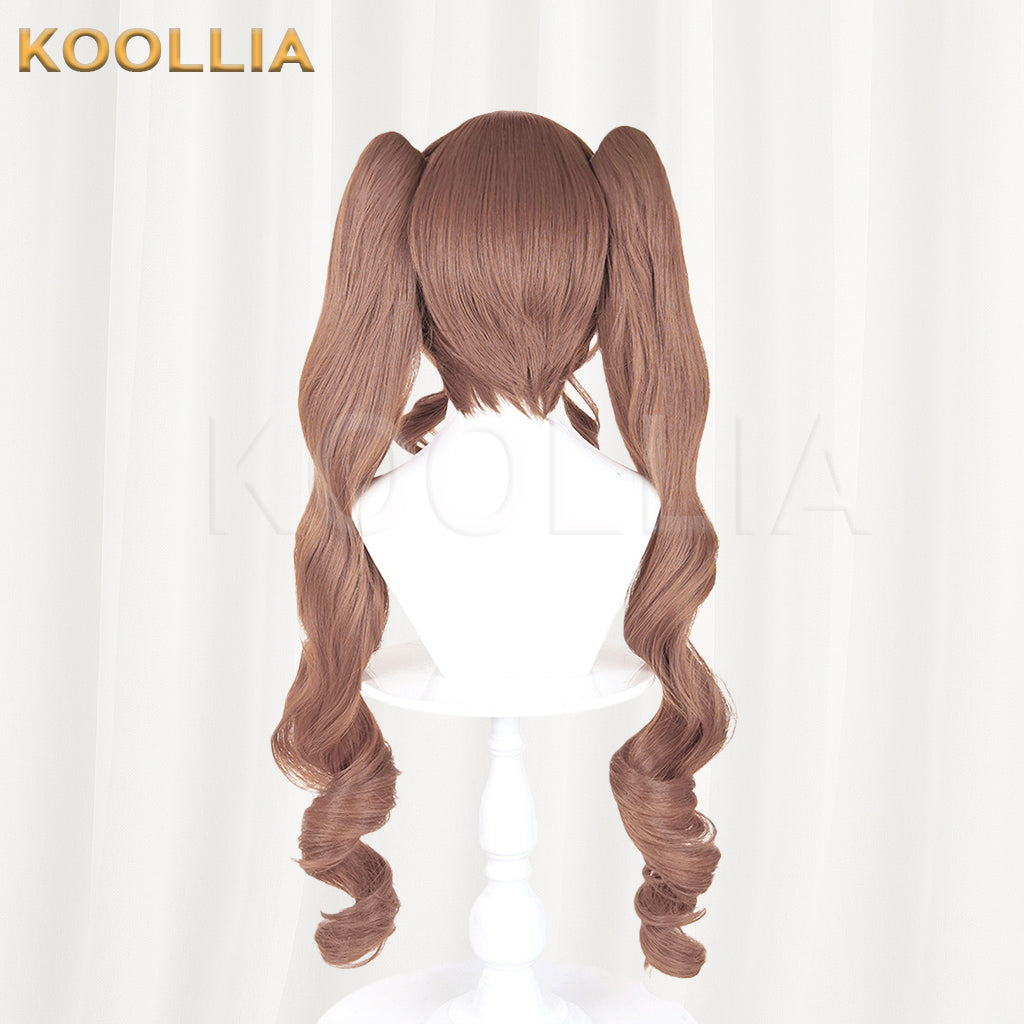 Arknights Angelina Wig Milk‑tea Brown Realistic Scalp Top Short Base Detachable Spiral Curled Twin Tails Basic Wig