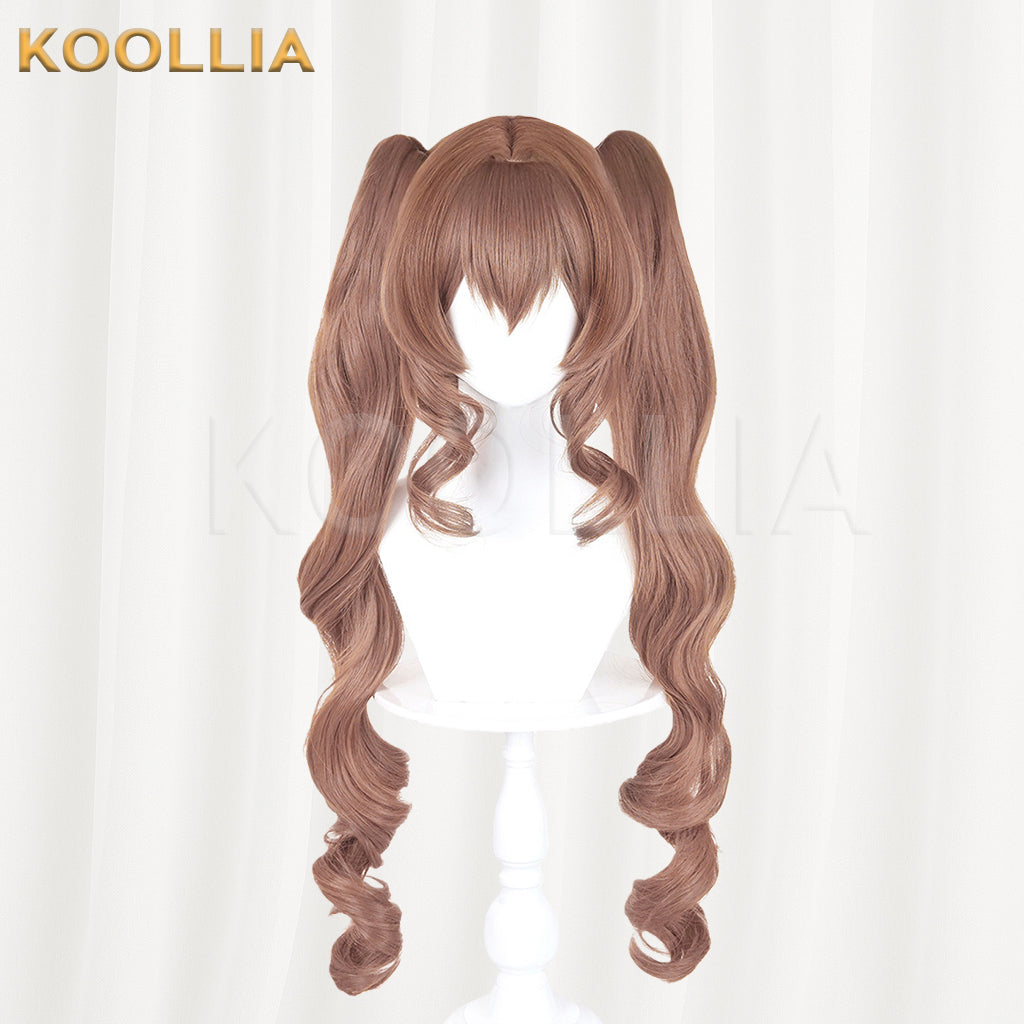 Arknights Angelina Wig Milk‑tea Brown Realistic Scalp Top Short Base Detachable Spiral Curled Twin Tails Basic Wig