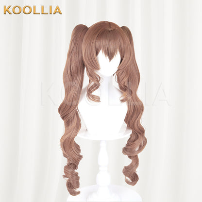 Arknights Angelina Wig Milk‑tea Brown Realistic Scalp Top Short Base Detachable Spiral Curled Twin Tails Basic Wig